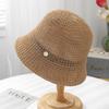 Hat female spring summer simple versatile small round standard bucket hat travel show face small sunshade sunscreen knitted bucket hat