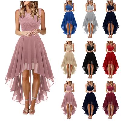 Women's Sexy Lace Splicing Swing Dress Sleeveless Irregular Dress  For Party
