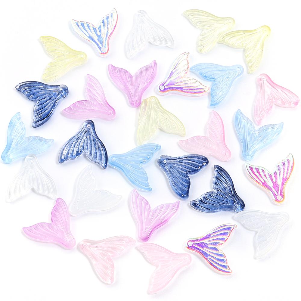 30pcs 20x19.5mm Colorful Mermaid Tail Beads Pendant Loose Lampwork Charms For Jewelry Making DIY Earring Phone Chain Accessories