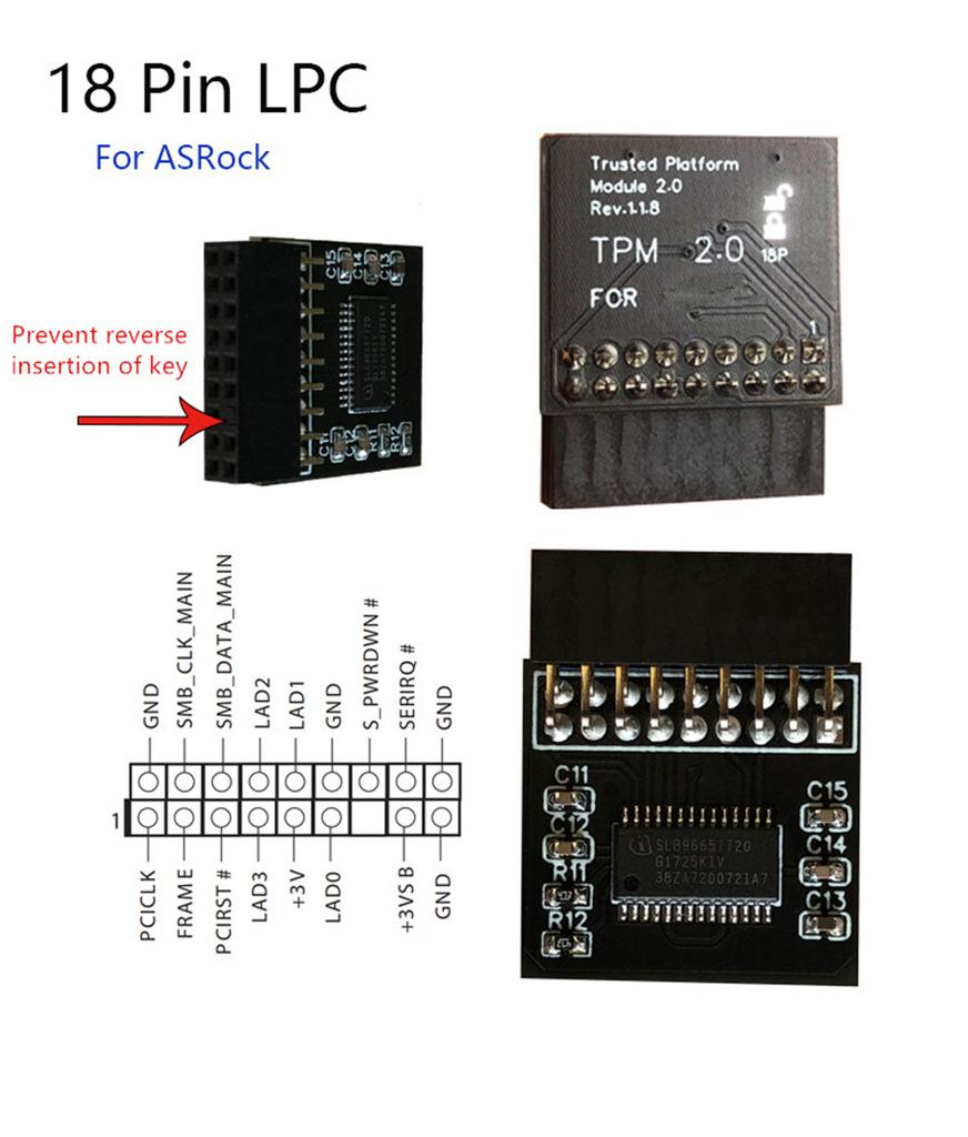 TPM 2.0 Security Module Board For ASROCK 18PIN LPC Motherboard Windows 11