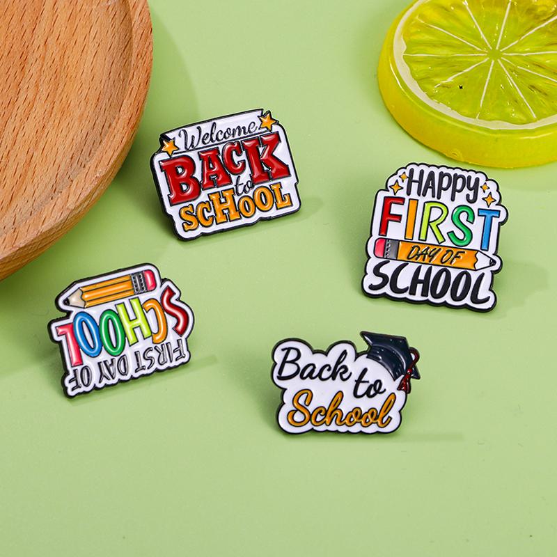 Colorful Back To School Collection Enamel Brooches Doctor's Hat Pens Happy First Day Pins Gift For Teacher Students