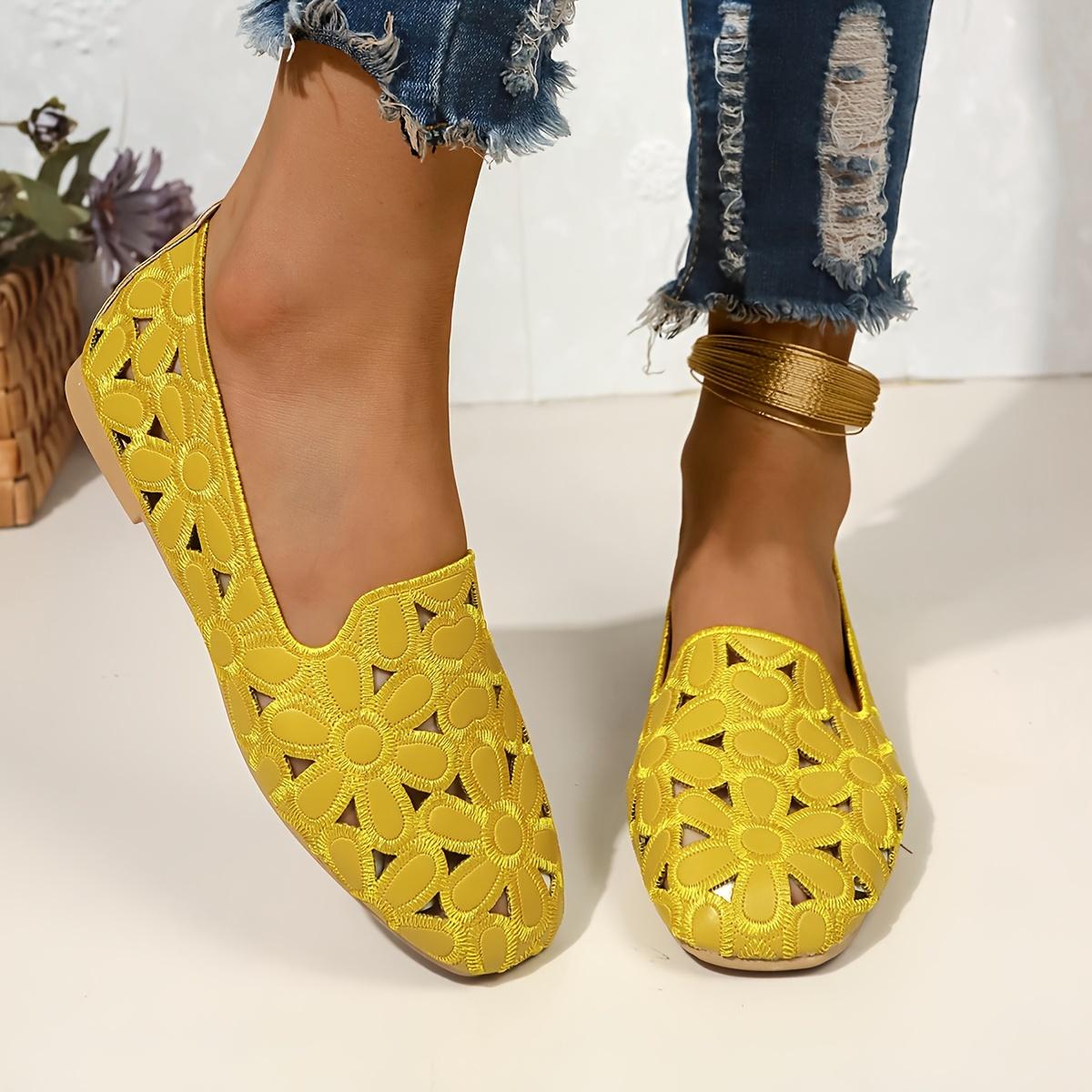 

Женские однотонные элегантные мокасины, легкие туфли с цветочным принтом, дышащая дорожная обувь 39 жёлтый