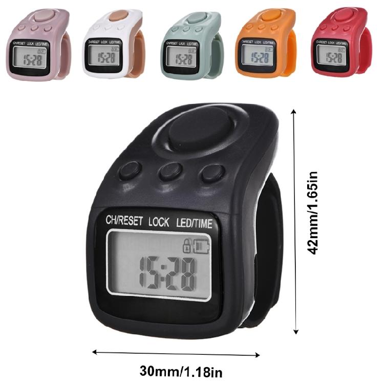 Licznik elektroniczny Tasbeeh z 6 kanałami LED, pierścieniem i klikerami, przenośnymi, resetowalnymi klikerami