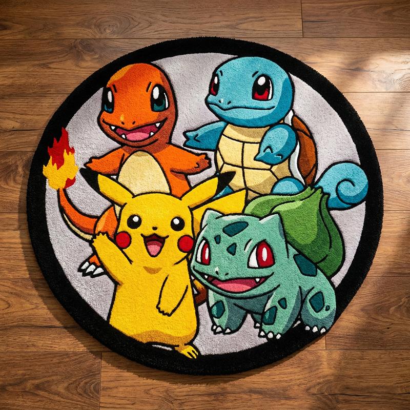 

Pokémon Design Carpet Charmander/Squirtle/Pikachu/Bulbasaur Themed Creative Non-slip Decorative Floor Mat Gift Collection Rug 60x60cm