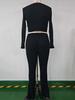 Solid Color Two-Piece V-Neck Short Knitted Cardigan Flared Pants
