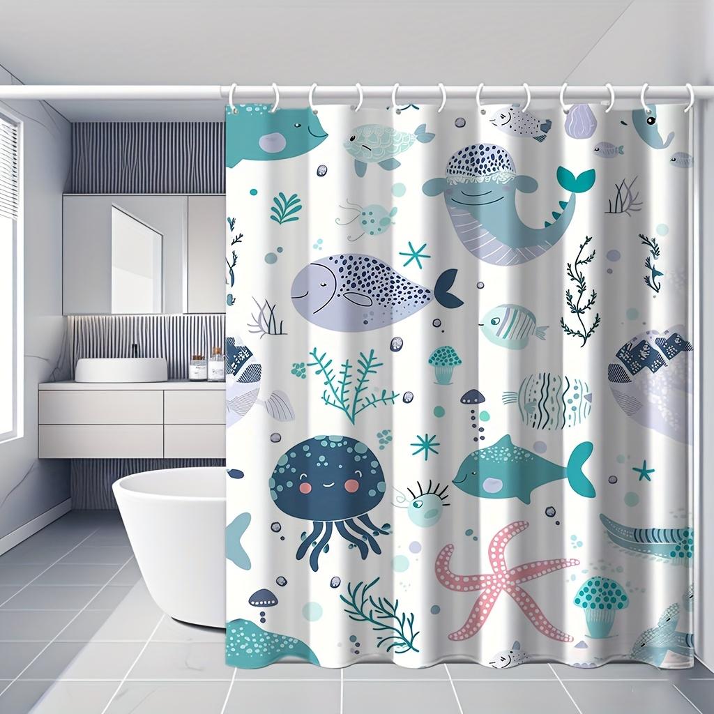 Cartoon Ocean Shower Curtain, Starfish Jellyfish Whale Fish Seaweed Bathroom Partition Curtain, Bathroom Bathtub Shower Curtain
