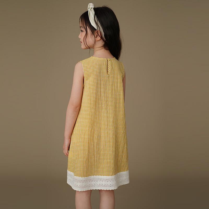 Hacikis Girls' Yellow Plaid Patchwork Vest Dress