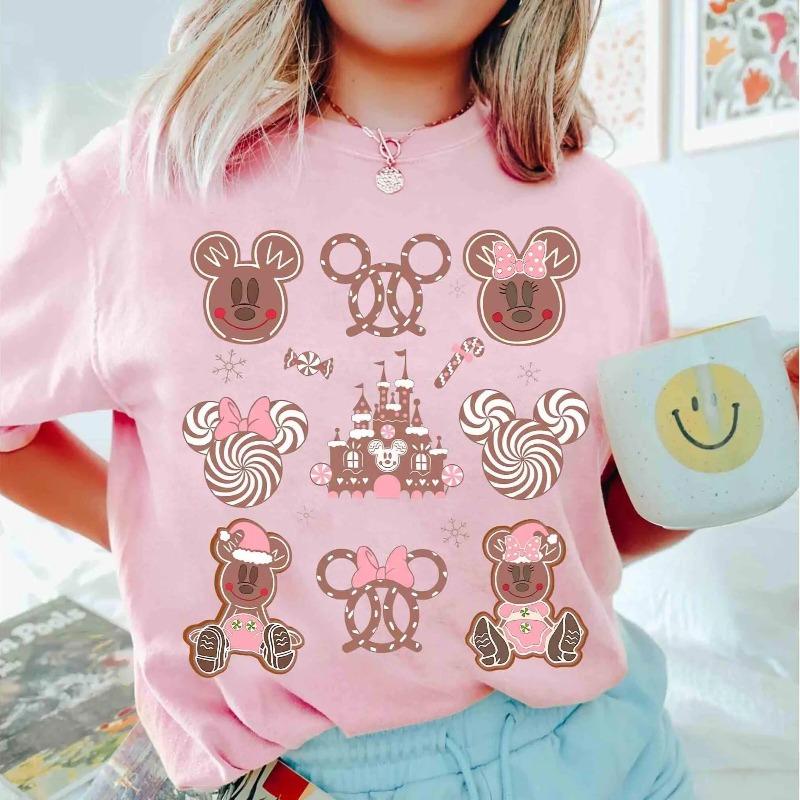 Trendy Casual and Gingerbread Castle Christmas Pink Shirt Unisex Cotton Four Seasons Base Shirt