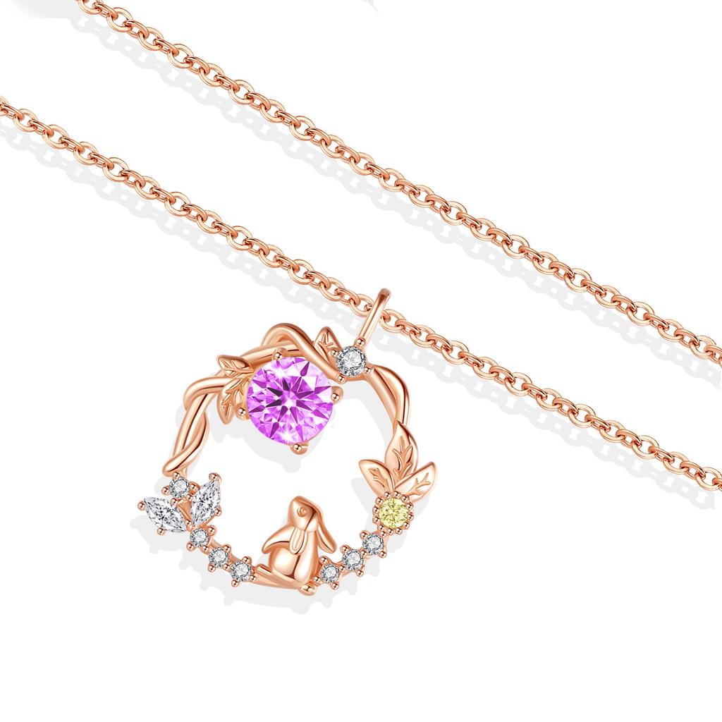 Necklace for February 18k rabbit pink birthday woman [Silver Thunder] women, popular, birthstone, amethyst, gold, hoop, Silver925, hypoallergenic,