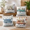 Happy Campers Car Cushion Cover Durable Hypoallergenic Organic Linen Pillow Cover Short Size Washable Skin-Friendly