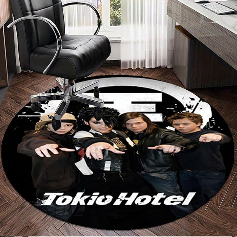 1PC Tokio Band Portrait With Caps Round Rug, Non-slip Chair Mat, Home Decor, Circle Carpet Perfect for Office, Bedroom, Living Room,Christmas Gift