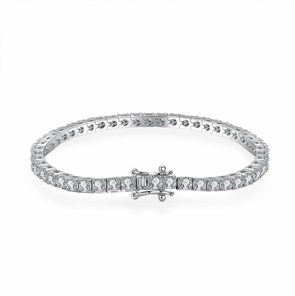 Moissanite Tennis Chain Bracelet, S925 Silver, 2.5MM D Color, Unisex Hip Hop Style.