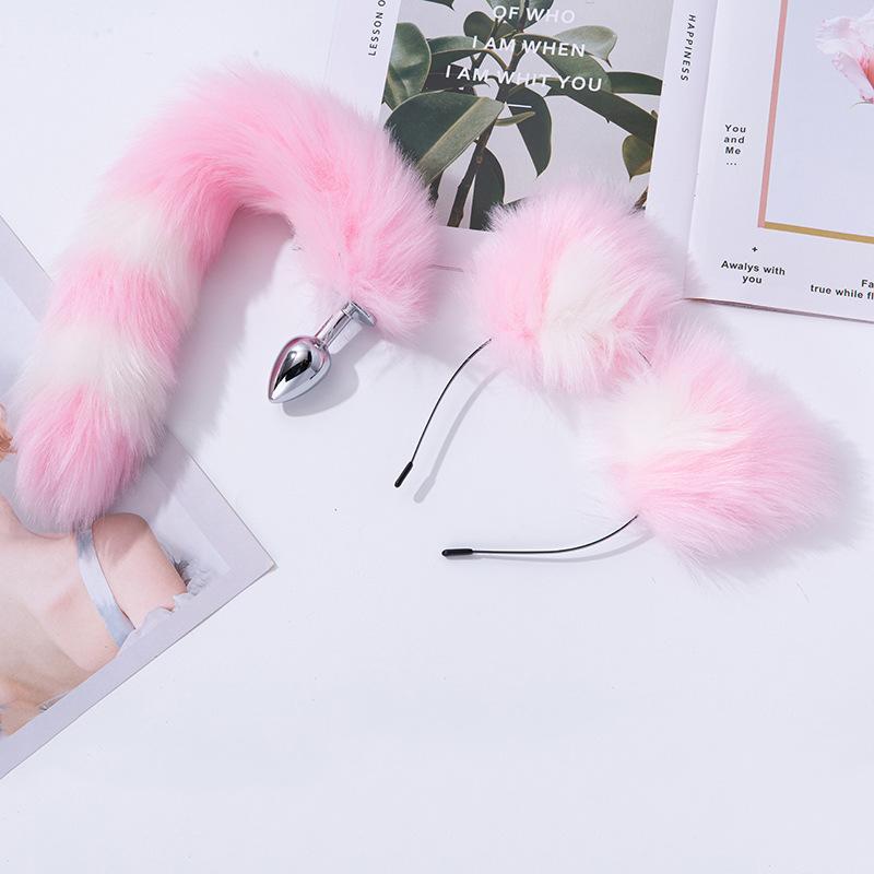 Anal Sex Toys Fox Tail Butt Plug Sexy Plush Cat Ear Headband With Bells Necklace Set Massage Sex Toys for Women Couples Cosplay