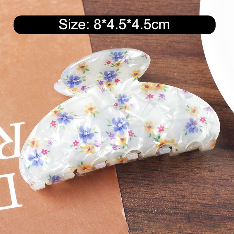 Vintage Flower Print Hair Shark Clip Trendy Acetate Non-Slip Hair Claw for Women Matching Outfits Daily Party Wear