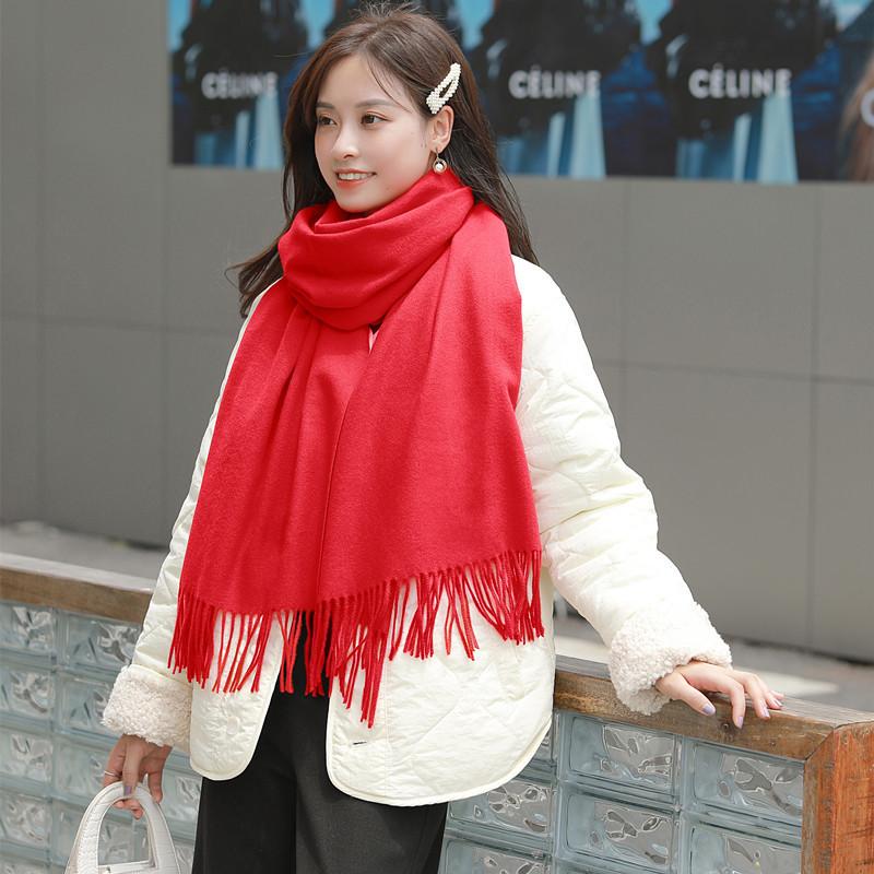 Chinese Red Scarf for Women Winter Warm Imitation Cashmere Scarf Versatile Ladies Shawl Big Red Scarf