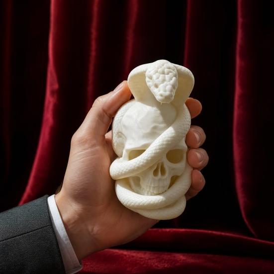 Gothic Skull Ornaments 3D Printed And Snake Figurine, Art Sculpture, Creative Unique Occult Style Gifts Skeleton Statue Ornament for Halloween