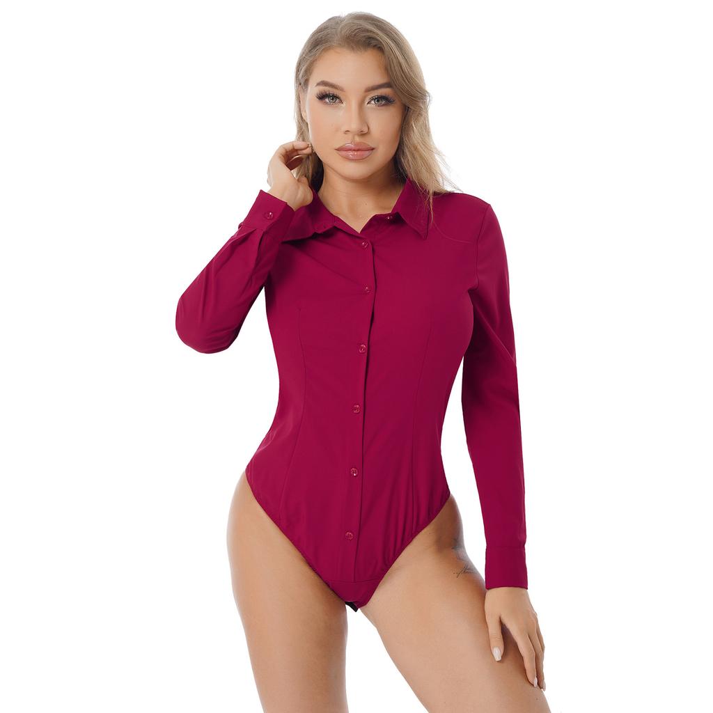 Women Bodysuit Shirt Bottoming Shirt Office Wear One-Piece Bodysuit Easy Care Work Bodysuit Shirt