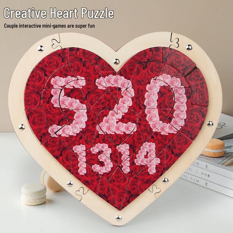 Holz-Liebespuzzle Lernspielzeug, Handgefertigtes Geschenk für Studenten, Jungen, Mädchen, Valentinstag oder Geburtstag.