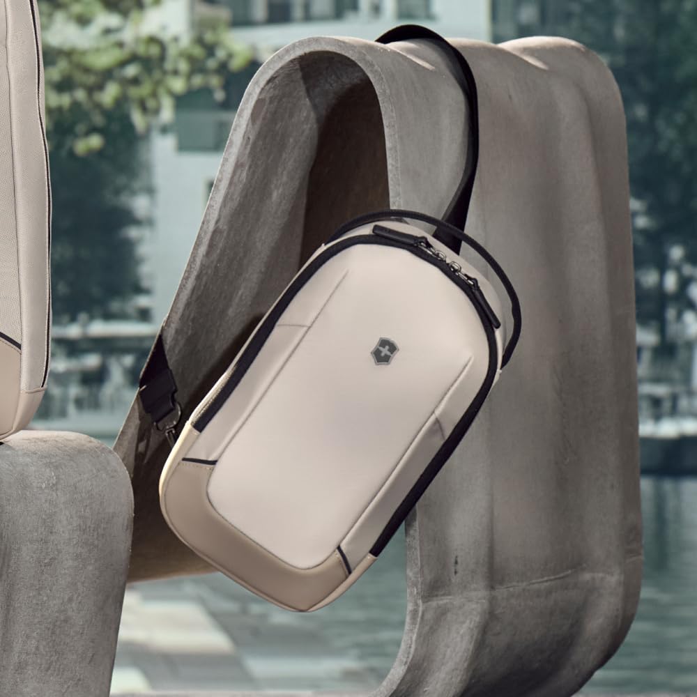 Victorinox Altmont Modern Sling Bag with Sound Pocket for Shoulder 4L Antibacterial Perfect for Business and Stone White Earphones, Strap,