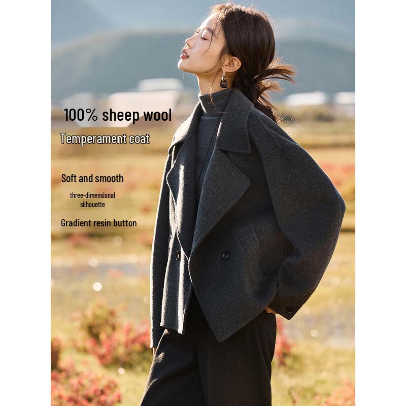 Women's Elegant 100% Wool Double-Faced Trench Coat