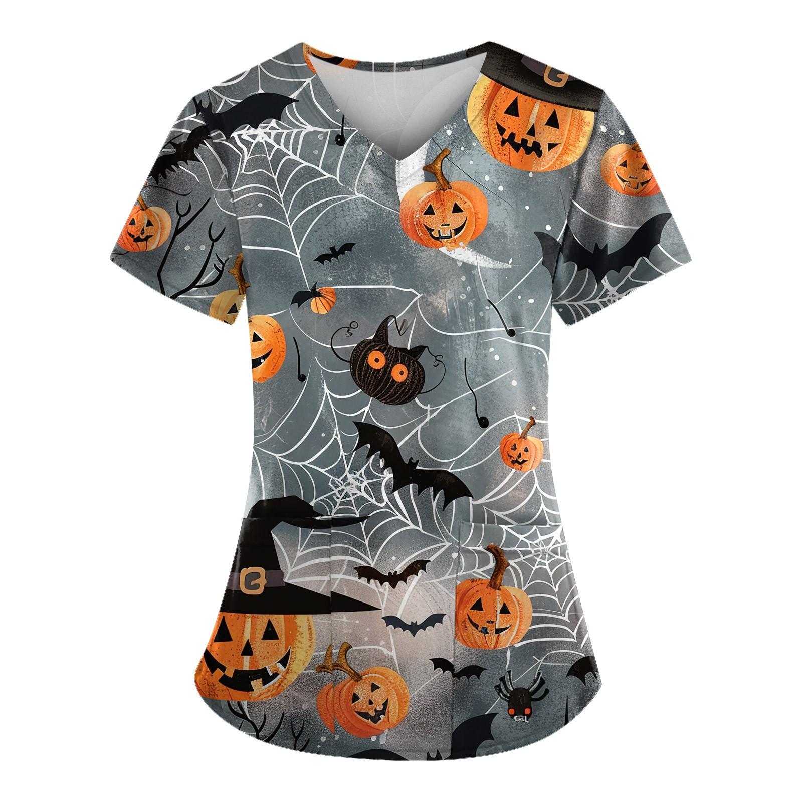 

Женский V-образный вырез, модный повседневный топ с принтом на Хэллоуин, топ Dry-nurse XXXL светло-серый