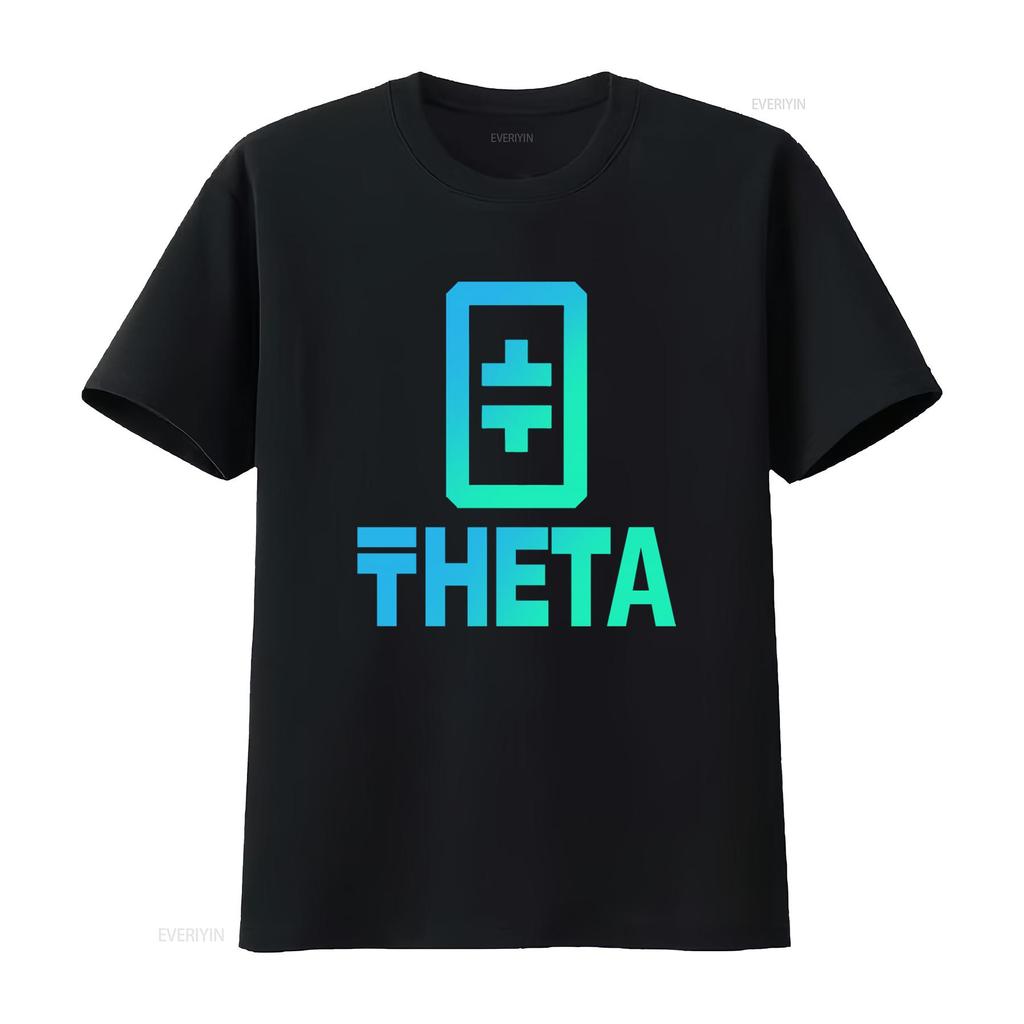 Theta Crypto Token Coin Print T Shirt Fashion Vintage Washed Soft Stretched Streetwear Casual Homme Comfortable Graphic