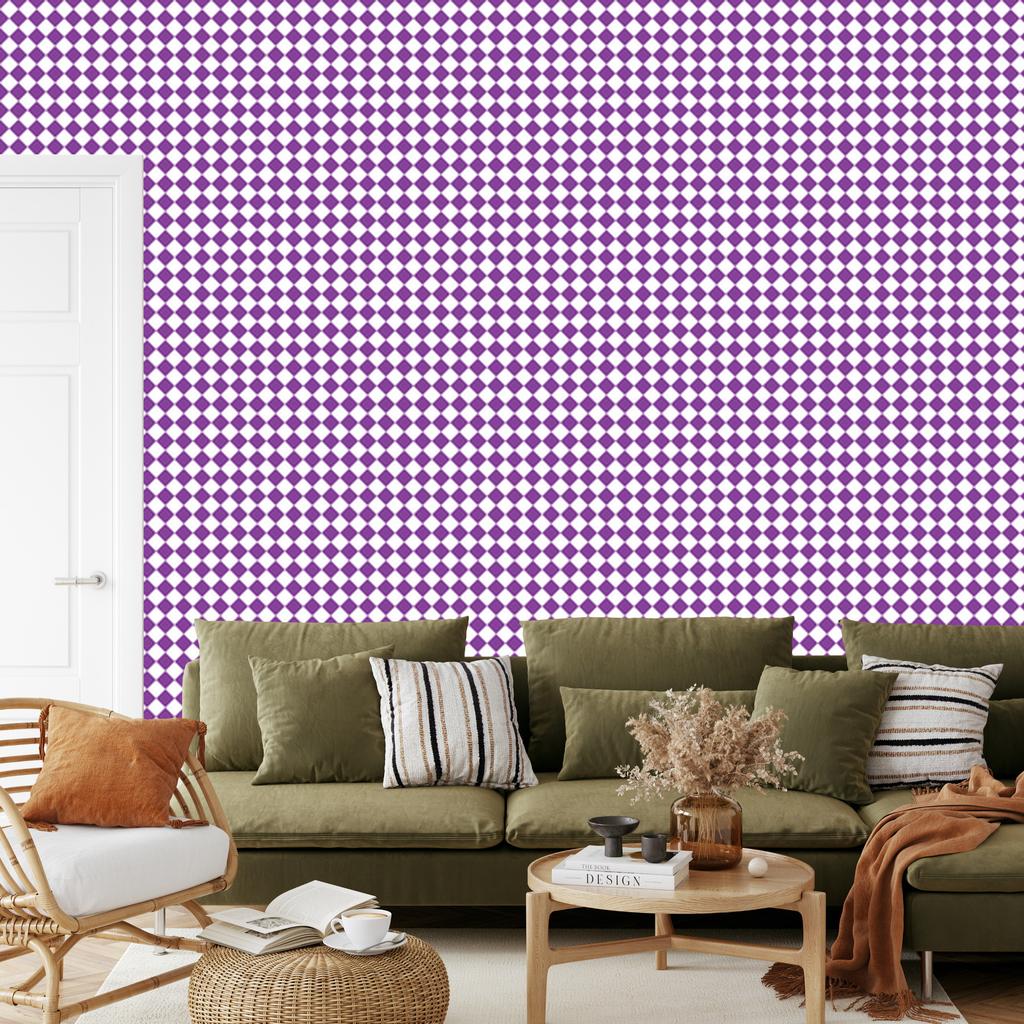 Geometric Diamonds Wallpaper Purple, White, and Lavender 50x1000