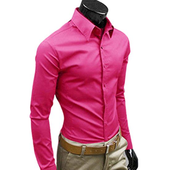 

Мужская модная повседневная однотонная классическая рубашка ярких цветов с длинным рукавом, приталенная классическая рубашка, топ L розы красного