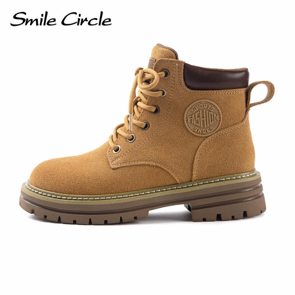Natural Suede Women Boots Soft Sole Lace-up Thick Boots Fashion Casual Work Boots