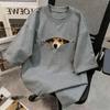 Cute Dog Peeking Zipper Design TShirt Unisex Women Casual Cotton Funny Animal Print Streetwear Tops