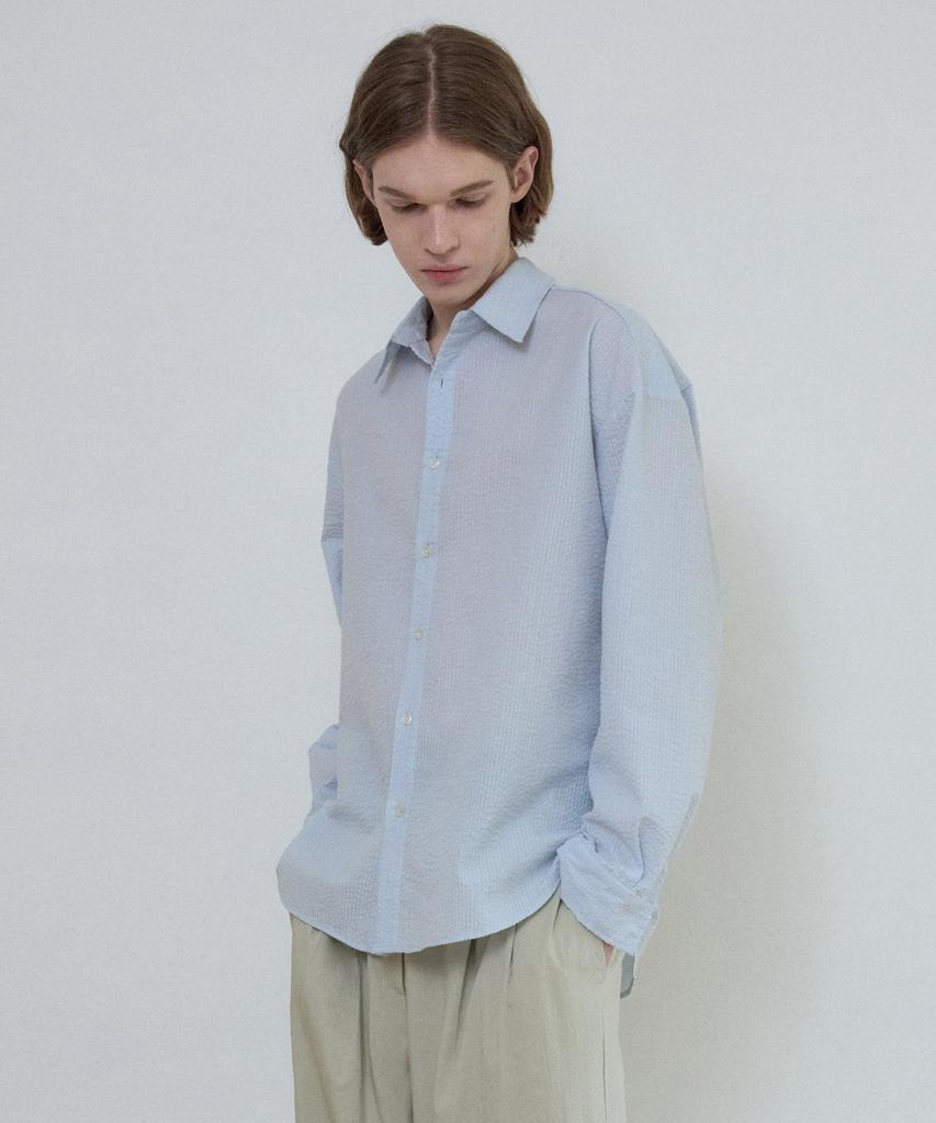 Wednesday Oasis Summer Seersucker Loose St Shirt_Light Blue(W25-Tp23)