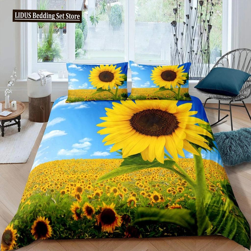 Vintage Sunflowers Duvet Cover Set Letters Bedding Set Letters And Sunflowers Printed Retro Girls Queen Size 23pcs Quilt Cover