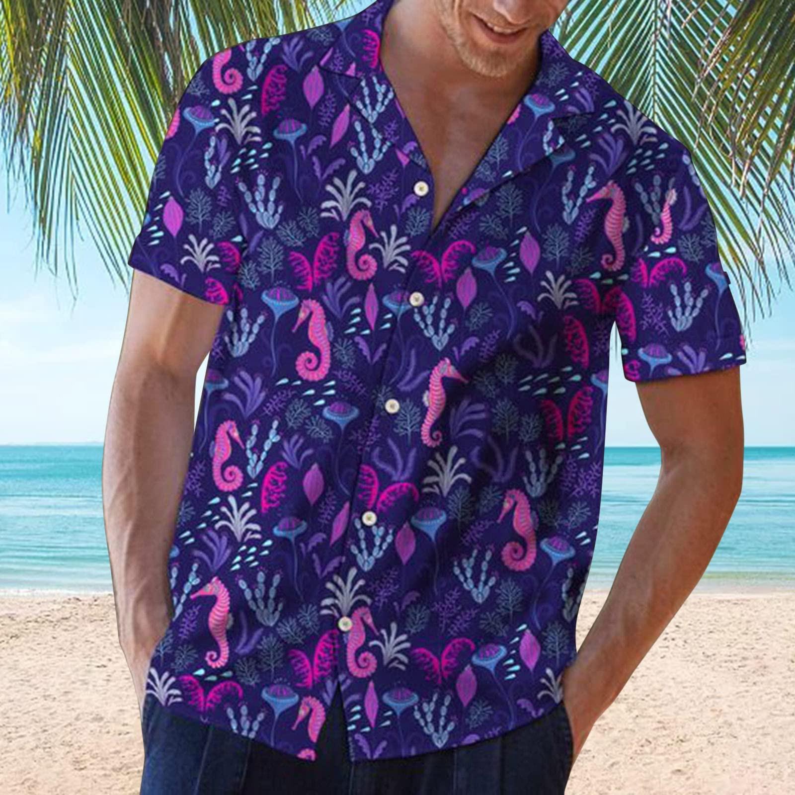 

Мужская повседневная свободная пляжная рубашка с гавайским принтом и коротким рукавом с лацканами XXXL фиолетовый