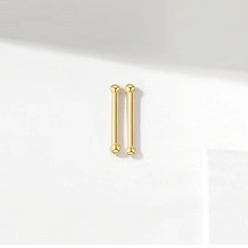 925 Silver 6/8/10MM Pole Length Gold Bead Mini Stud Earring For Women Fine Jewelry Piercing Ear bone Accessories