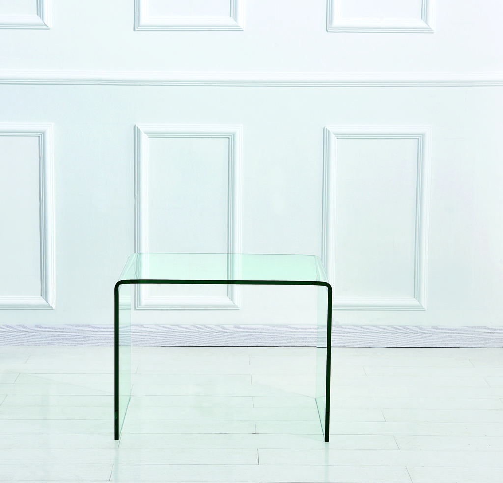 Tempered Clear Bent Glass SideTable, Transparent End Table, Sofa table
