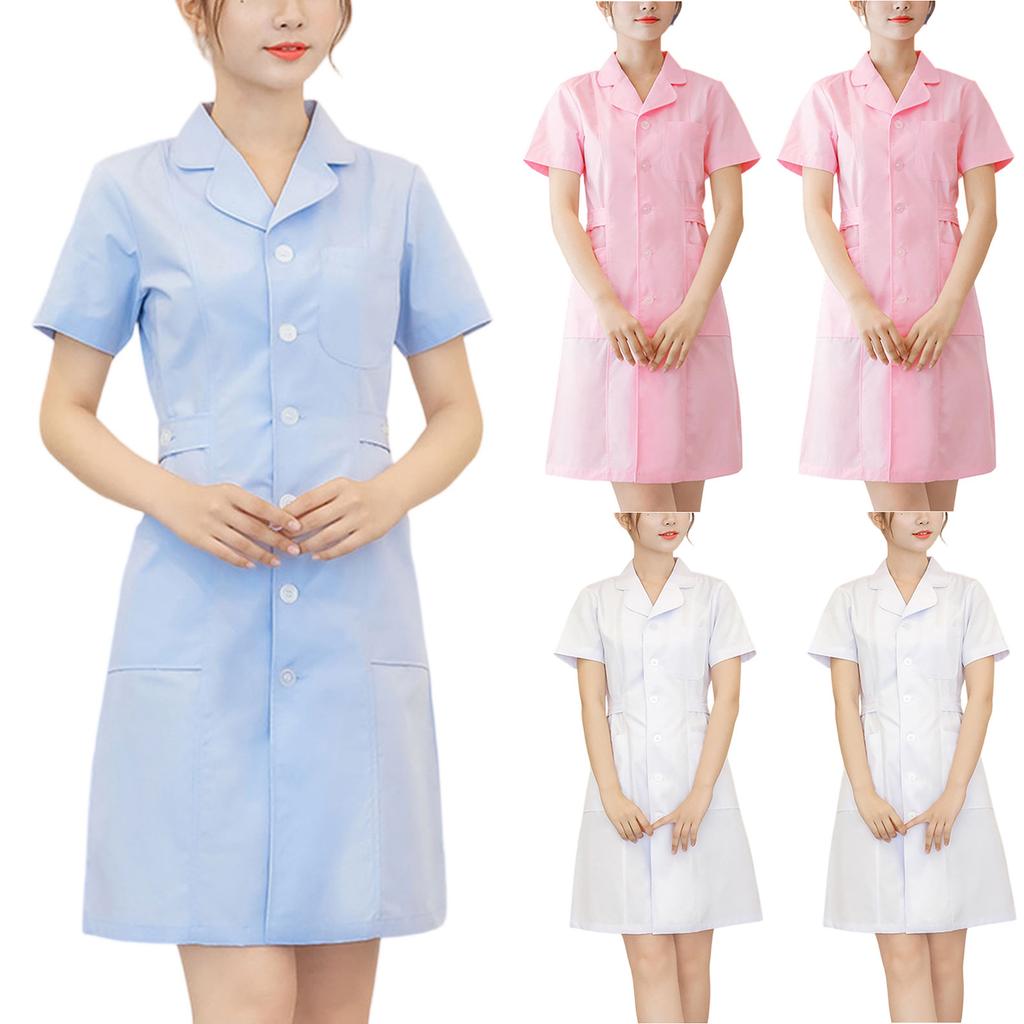 Women's Fashion Up And Down Round Neck Short Sleeve Solid Color  Uniform Dresses