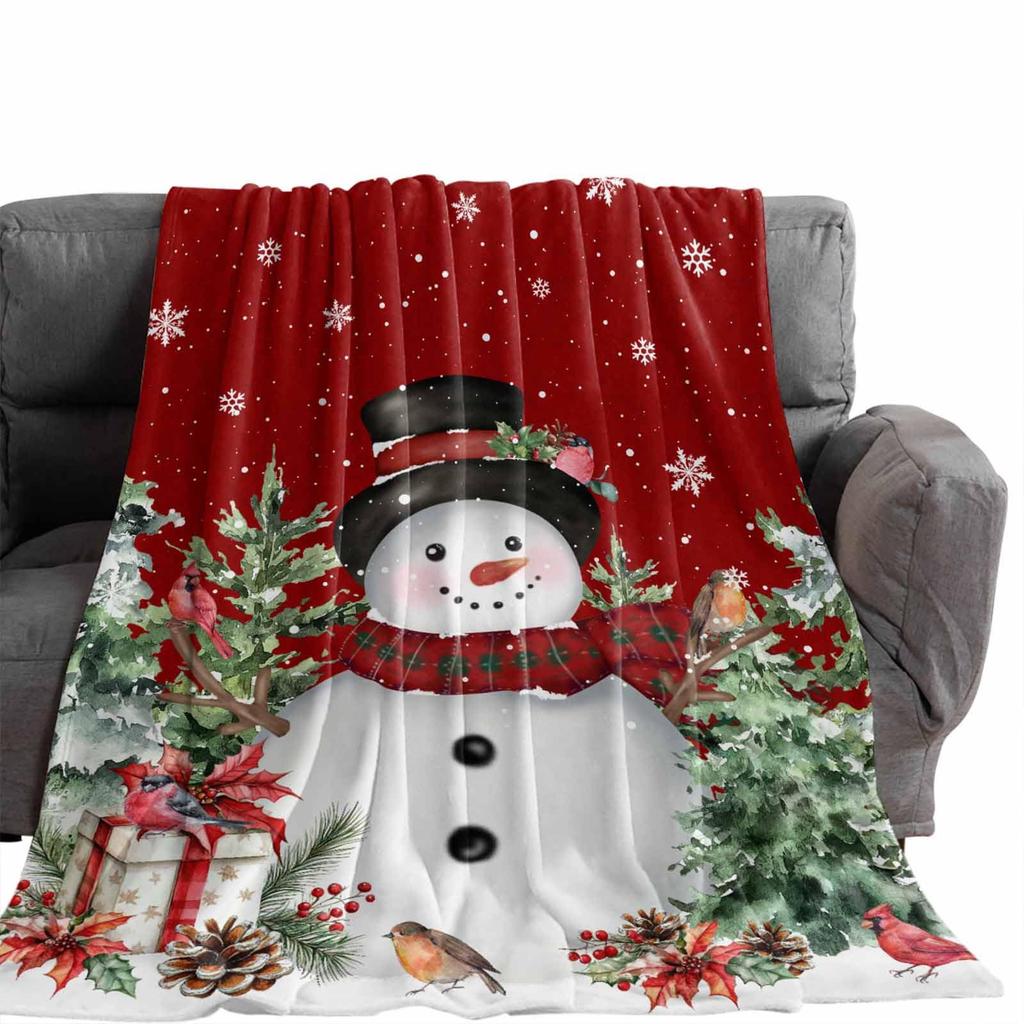 Christmas Snowman Series Digital-printed Polyester Bedroom Velvet Flannel Cover Blanket Fleece Soft Sofa Cover Blankets for Beds