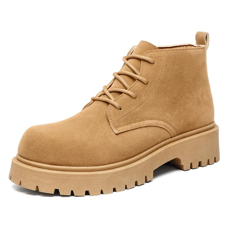 Fashion Brown Mens Derby Shoes Chunky Platform Sole Big Round Toe Lace-up Suede Leather Retro Vintage Work Shoes Anti-Slip Comfortable