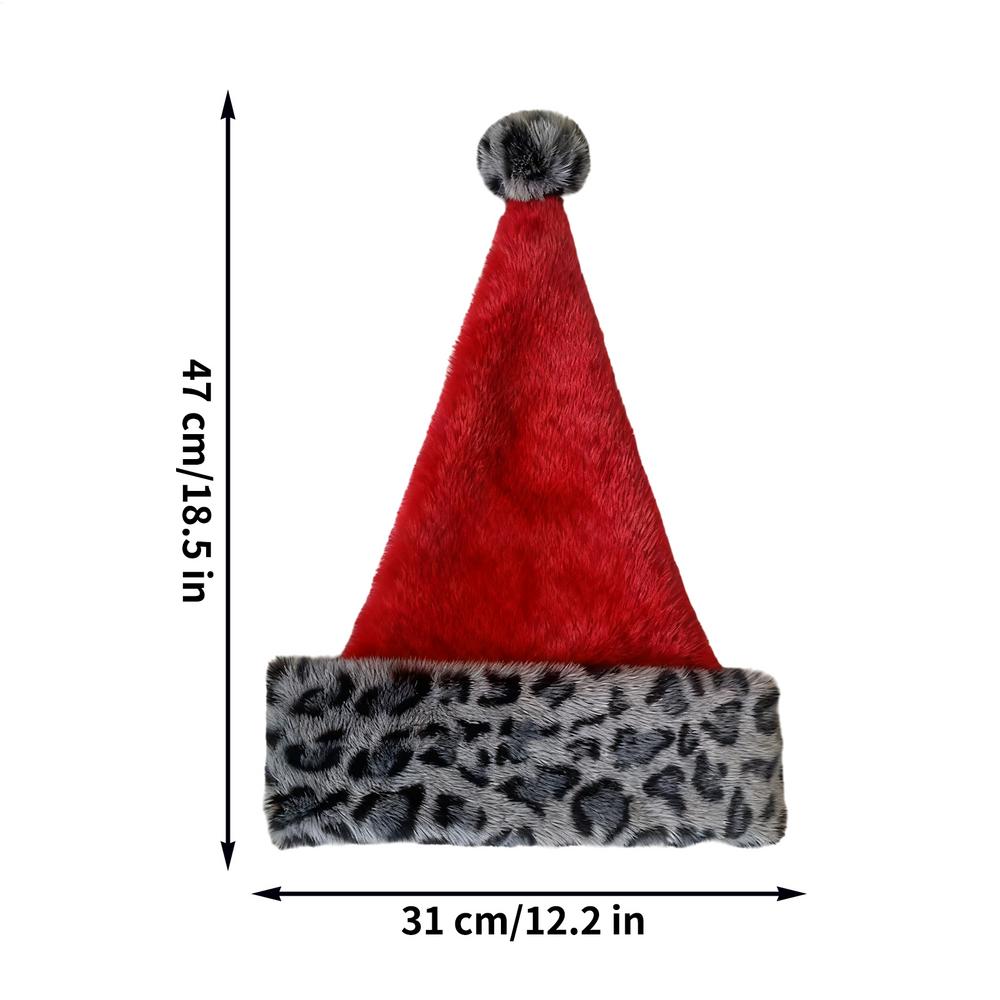 

Santa Hat For Adult Double-Layer Headwear Leopard-Print Plush Santa Hat For Photography Parade Cosplay Party New Year Friends 31x47cm