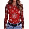 Women's Slim Fit Christmas Print Long Sleeve T-Shirt Round Neck Casual Holiday Top