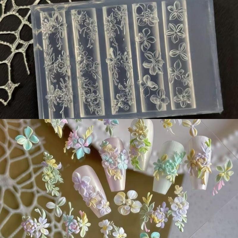 3D Fruit Silicone Nail Mold Sweet Flower Petals Diy Design Manicure Template Carving Nail Art Stencil Soft Stamping Mold Tools