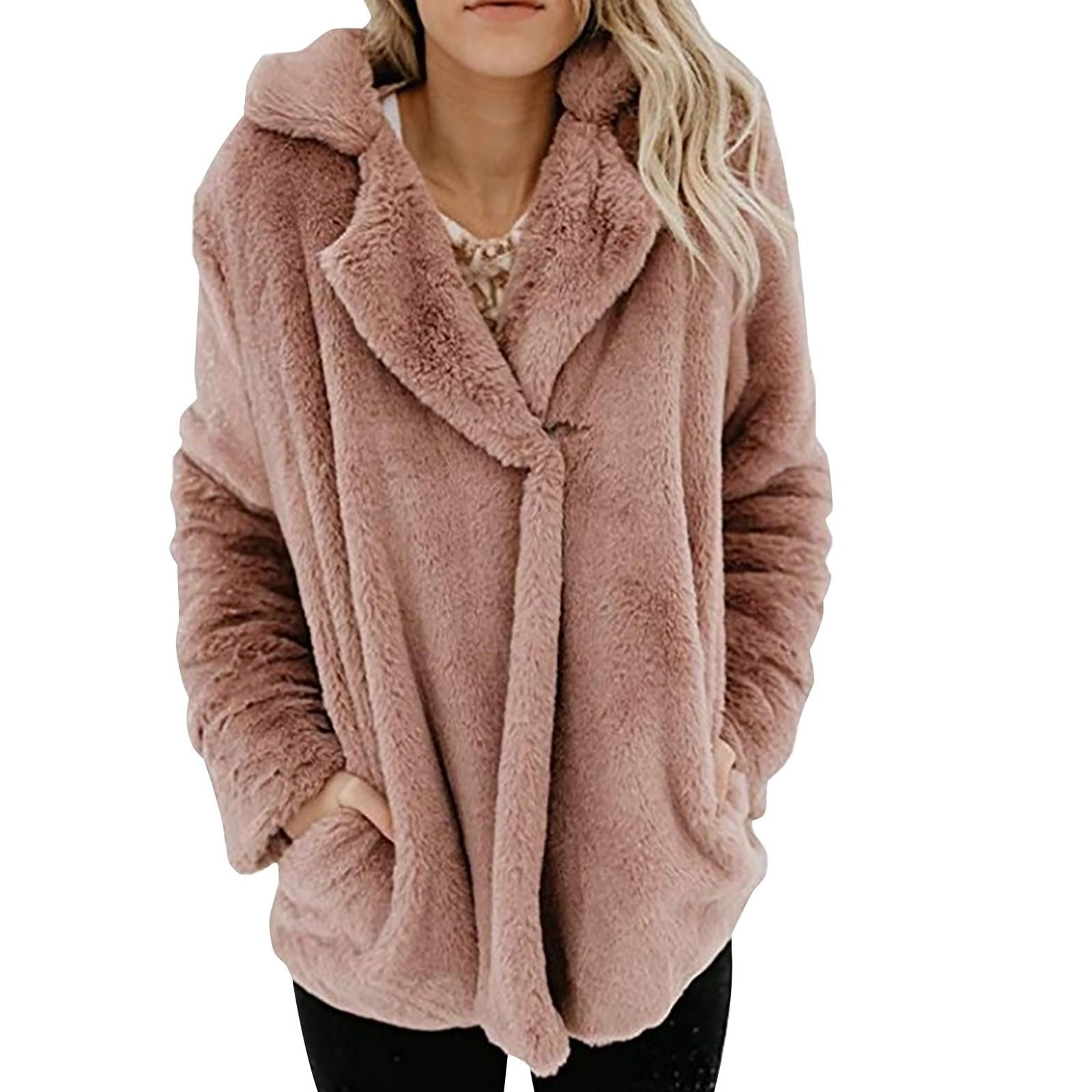 

Женская свободная повседневная однотонная рубашка с длинными рукавами и карманами, двусторонний бархатный воротник, кардиган, куртка XL розовый
