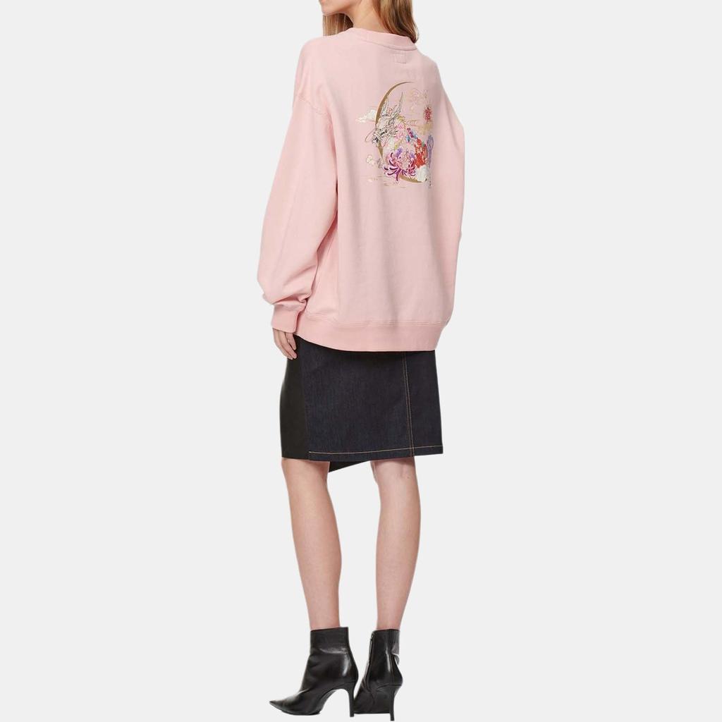 Evisu FW21 Cartoon Curved Moon Sea God Print Long Sleeve Round Neck Sweatshirt Women Sweatshirt Pink 2EAHTW1SW362OSCT