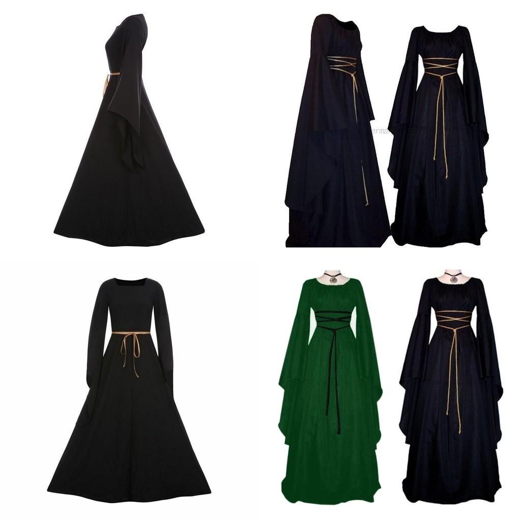 Exquisite Women's Vintage Medieval Dress With Stunning Long Bell Sleeves And Irregular Design