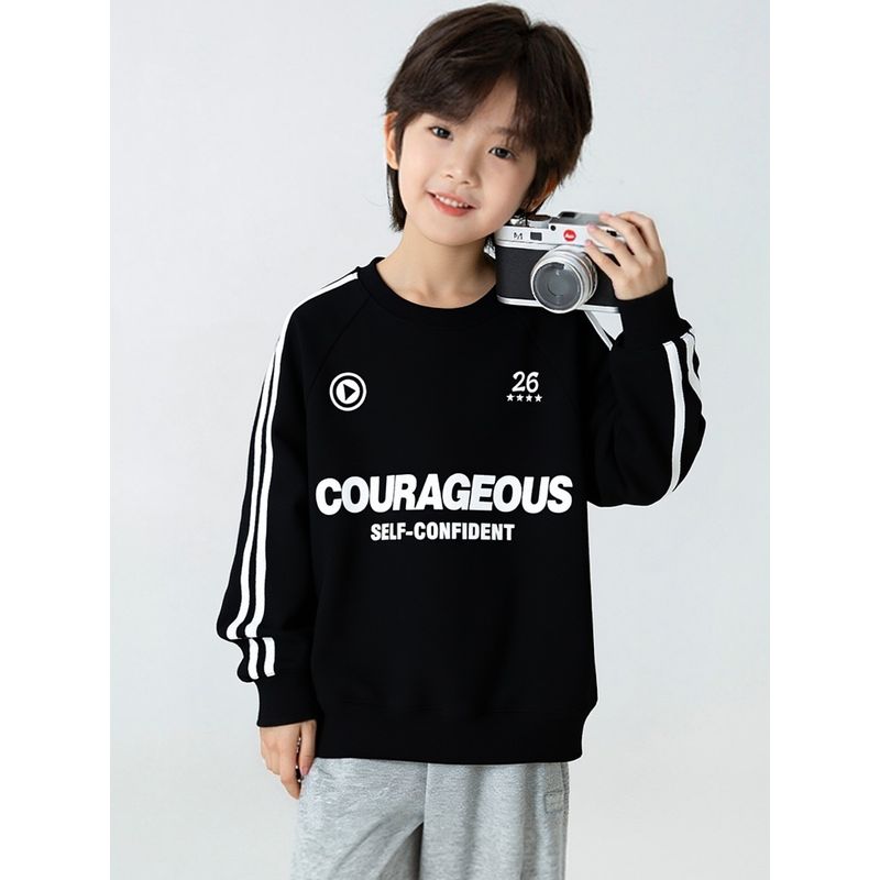 Korean Brand Export Children's Clothing New Arrivals for Older Girls, Letter Print Sweatshirt, Boys' Pullover with Fleece Lining
