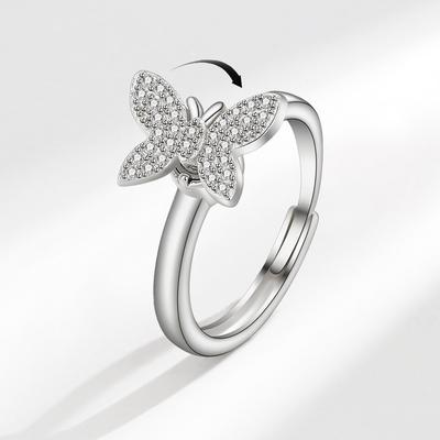 Fashionable Micro Paved Butterfly Rotating Ring For Women Exquisite Creative Finger Ring Jewelry Gift