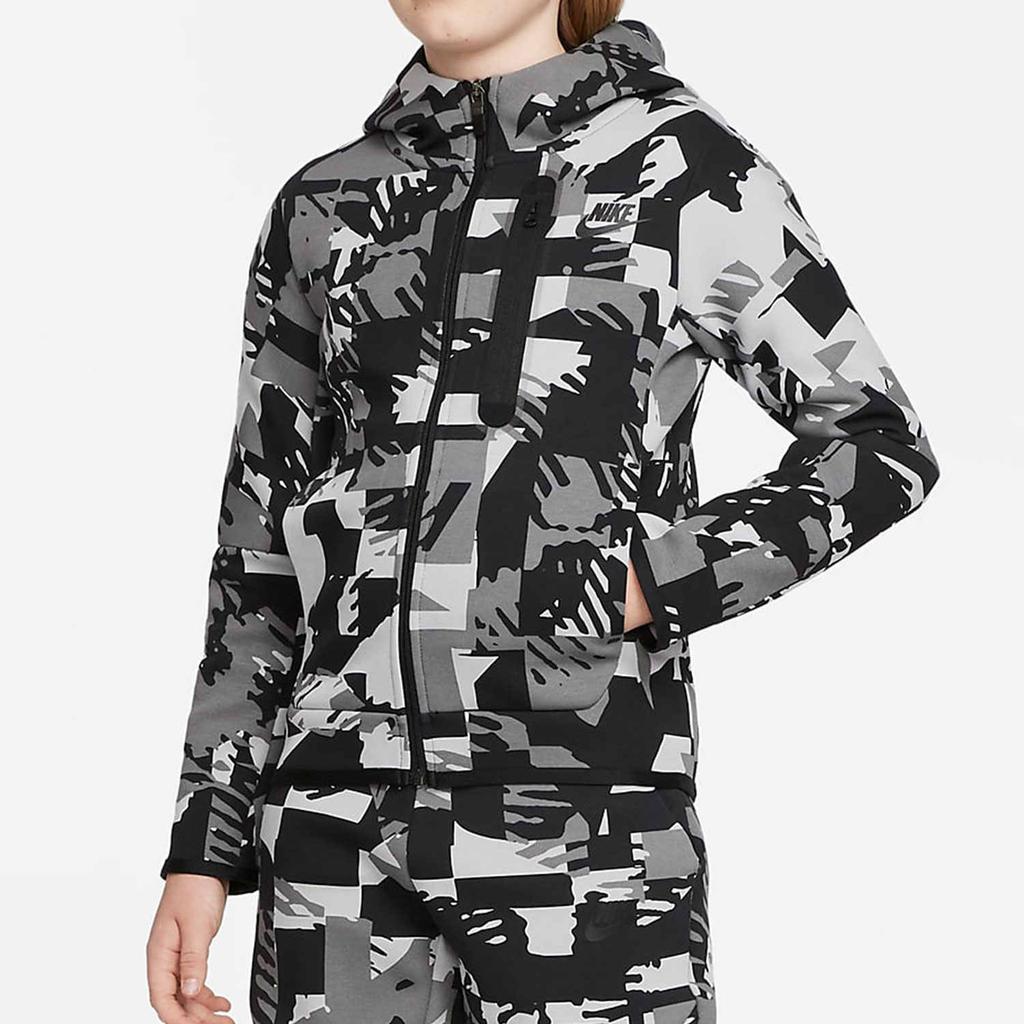 Nike Color-Block Logo Print Knit Zip Hoodie Jacket Kids Outerwear Black DM8071-077