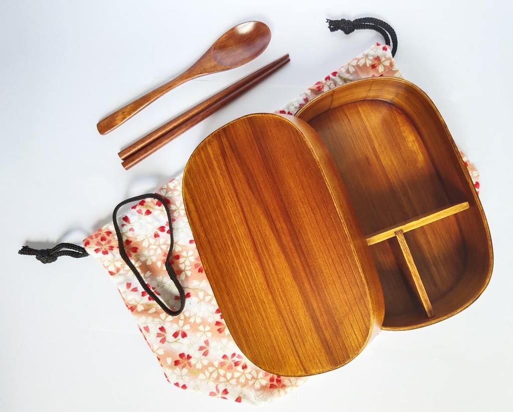 KXLCGYK Bento Box, Oval, 700ml Capacity, Single Tier, Lightweight, Bento Box Set, Natural Lacquer Finish, Rice, Lunch Box, Tableware, Pink Floral