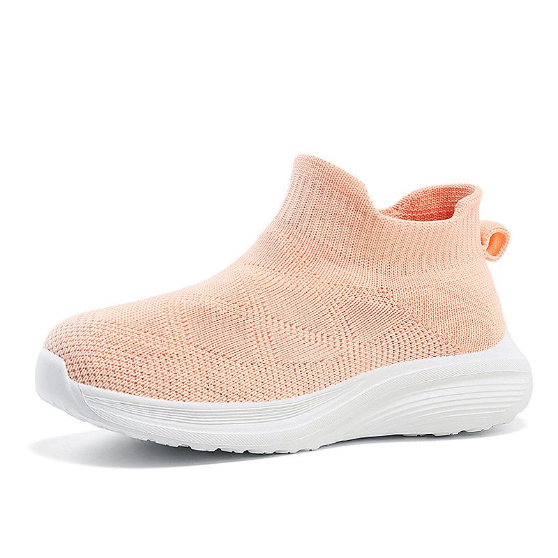 Girls' socks and shoes 2025 spring new children's sports shoes breathable mesh fly-woven shoes medium and older children's running shoes