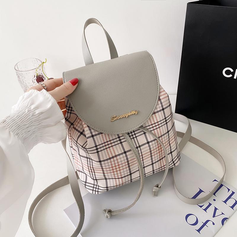 Guangzhou Women's Bag Summer Printing Plaid Color Scheme Drawstring Bucket Backpack Simple Mobile Phone Bag